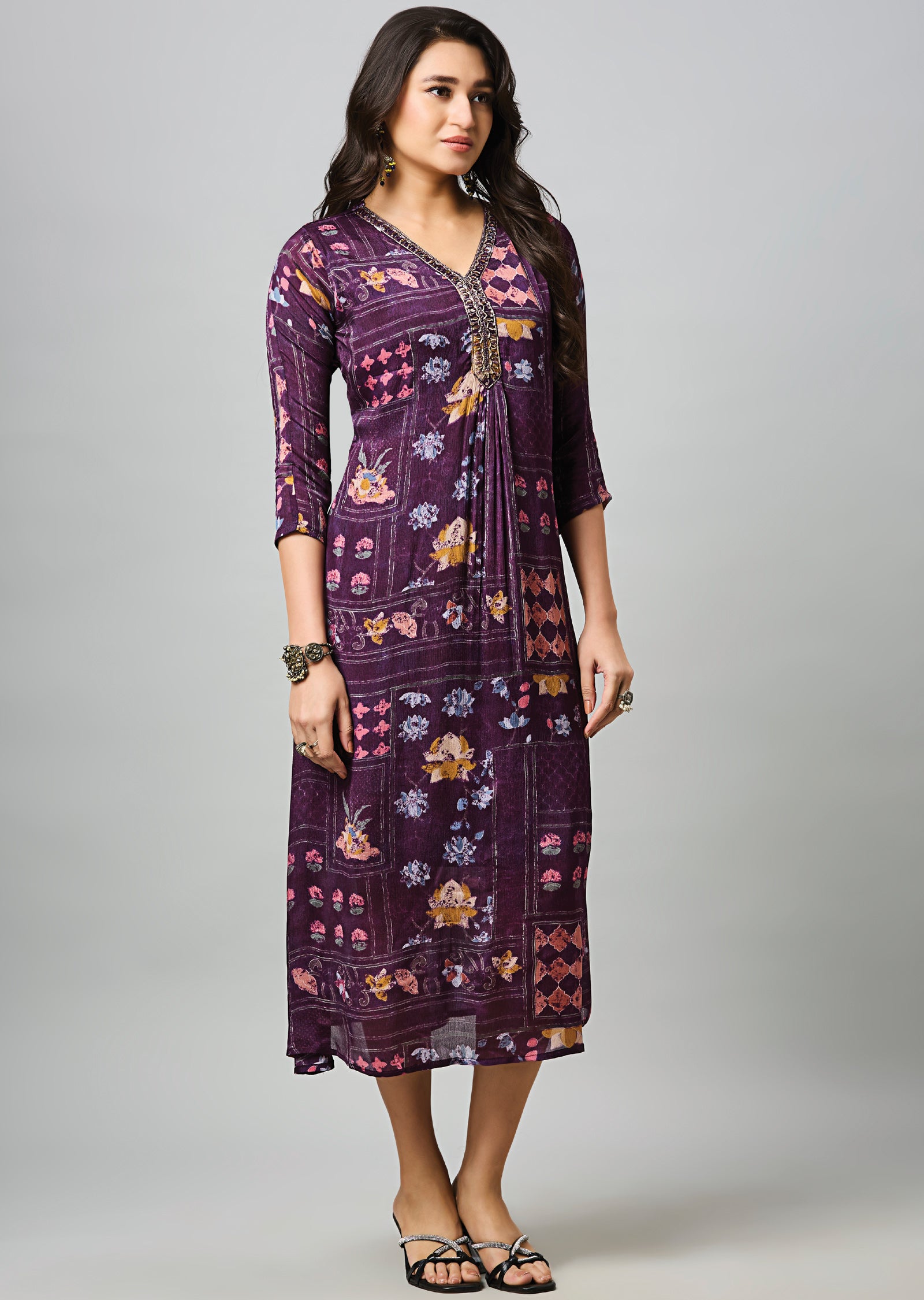 Wine Chinnon Midi Dress