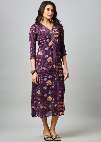Wine Chinnon Midi Dress