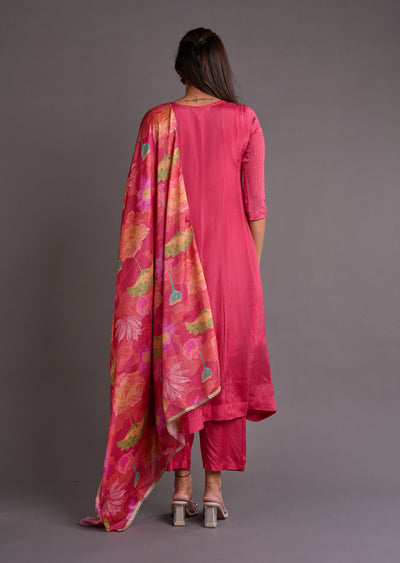 Dark Pink Chinnon Anarkali Suit