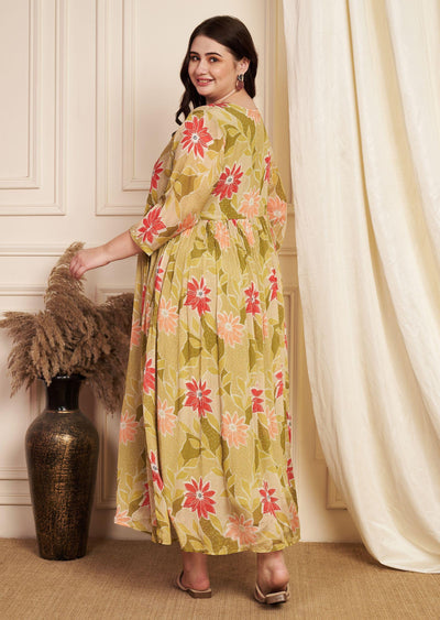 Mehendi Green Chinnon Long Dress