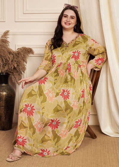 Mehendi Green Chinnon Long Dress