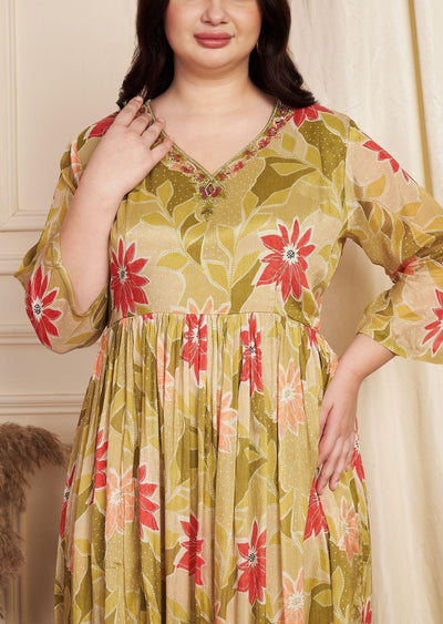 Mehendi Green Chinnon Long Dress