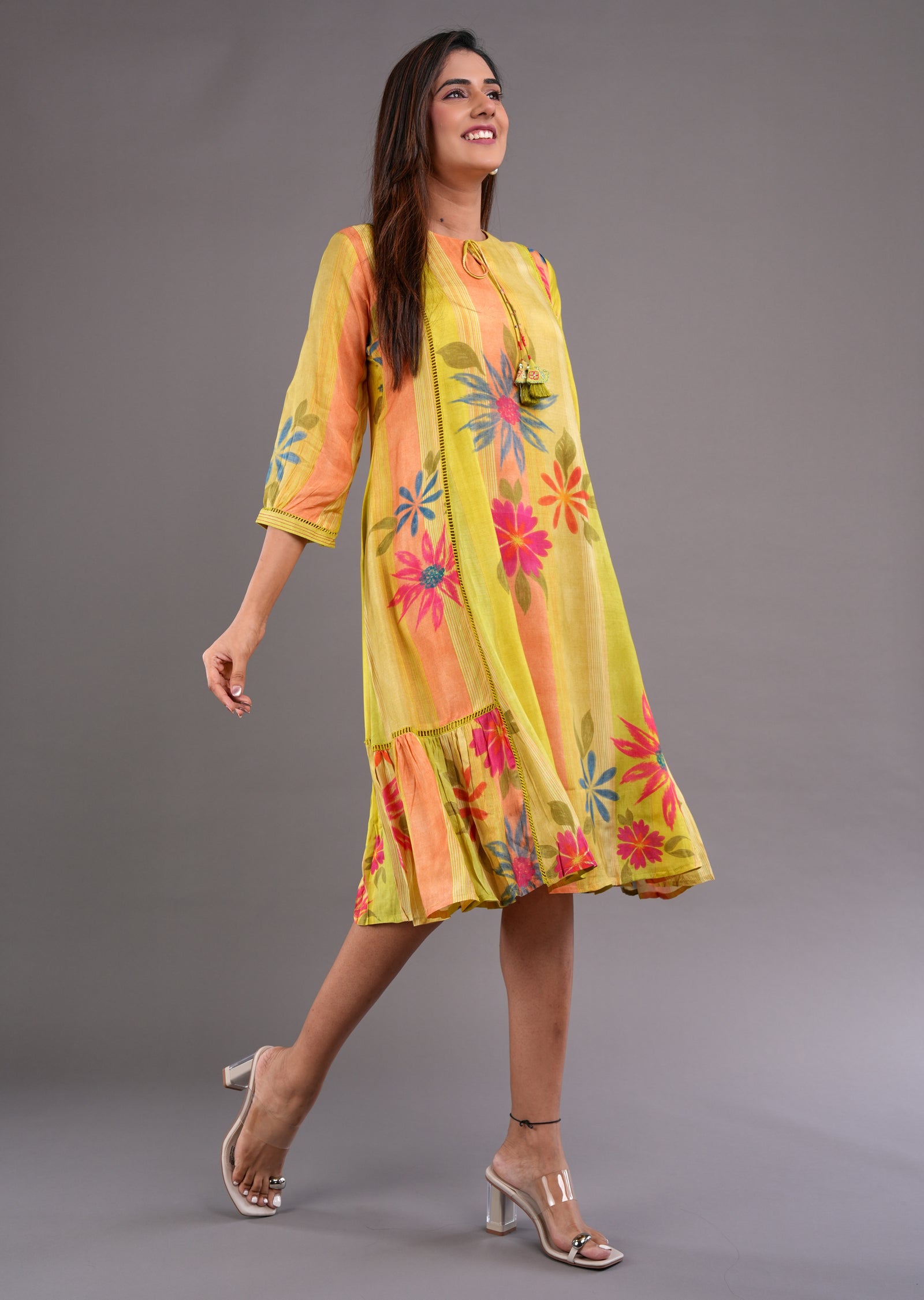 Mustard Muslin Midi Dress