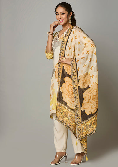 Cream Dola Silk Straight Cut Suit
