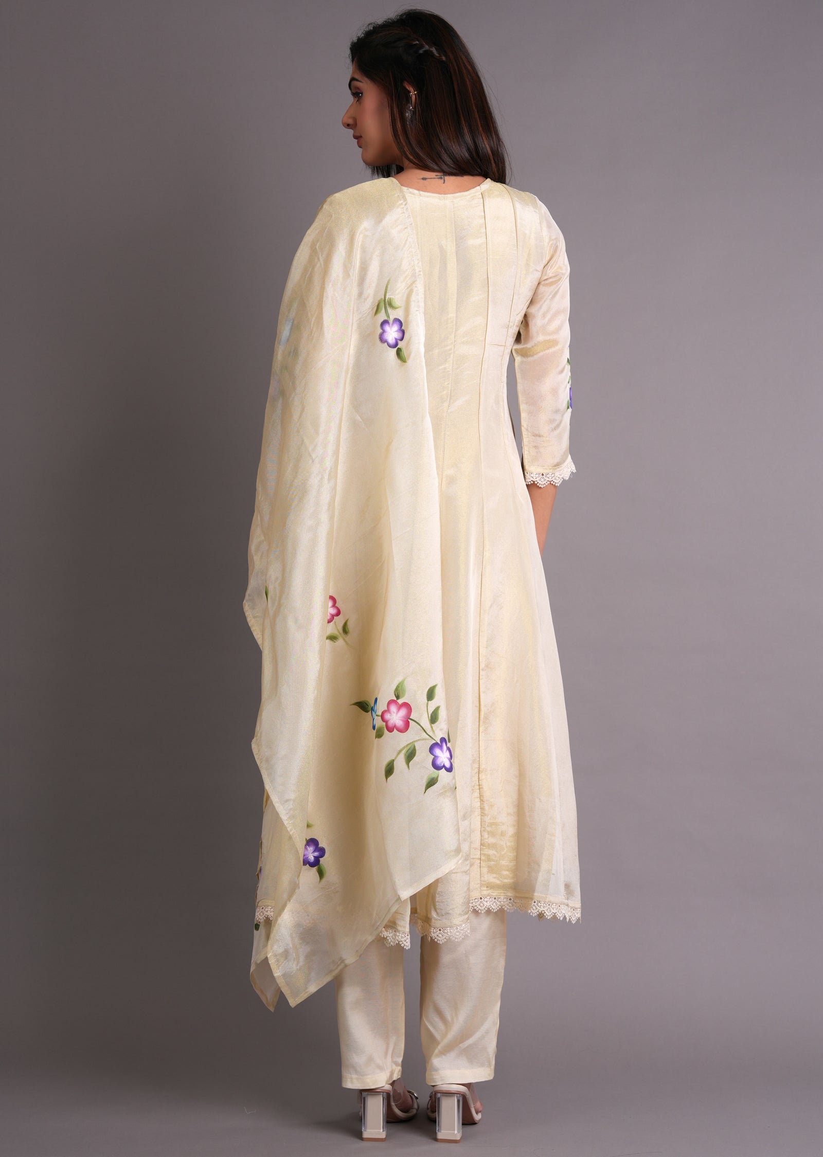 Beige Tissue Anarkali Suit