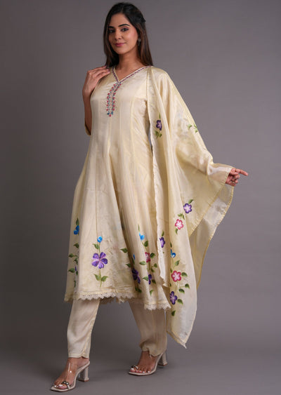 Beige Tissue Anarkali Suit