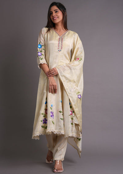 Beige Tissue Anarkali Suit