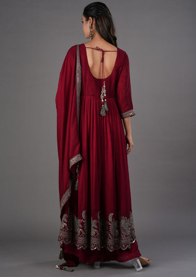 Maroon Silk Anarkali Suit