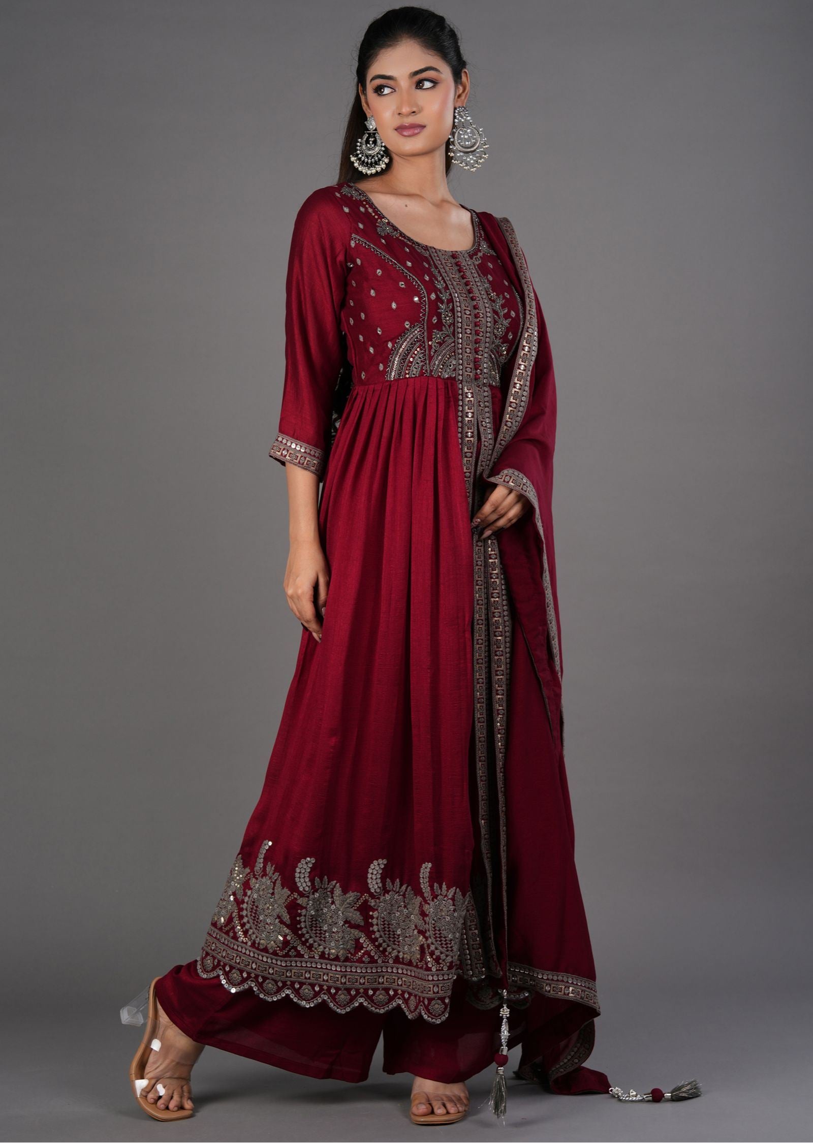 Maroon Silk Anarkali Suit