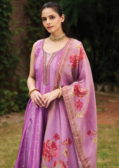 Lavender Tissue Anarkali Suit