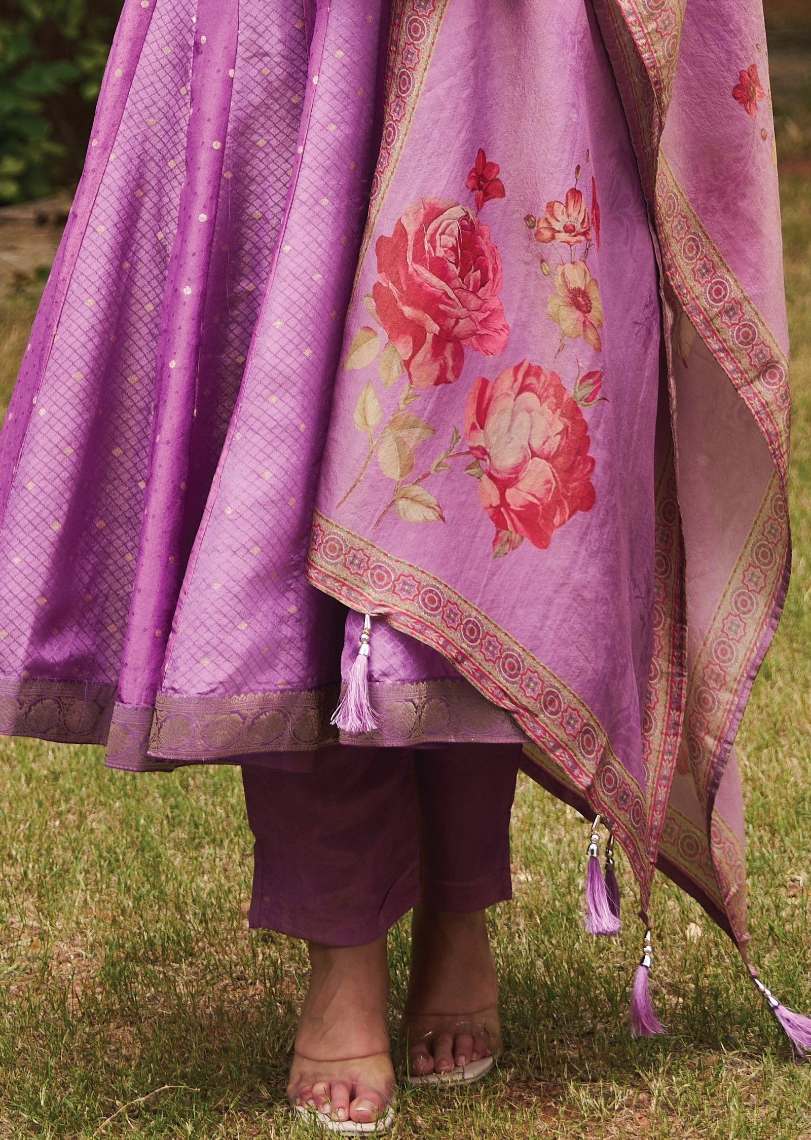 Lavender Tissue Anarkali Suit