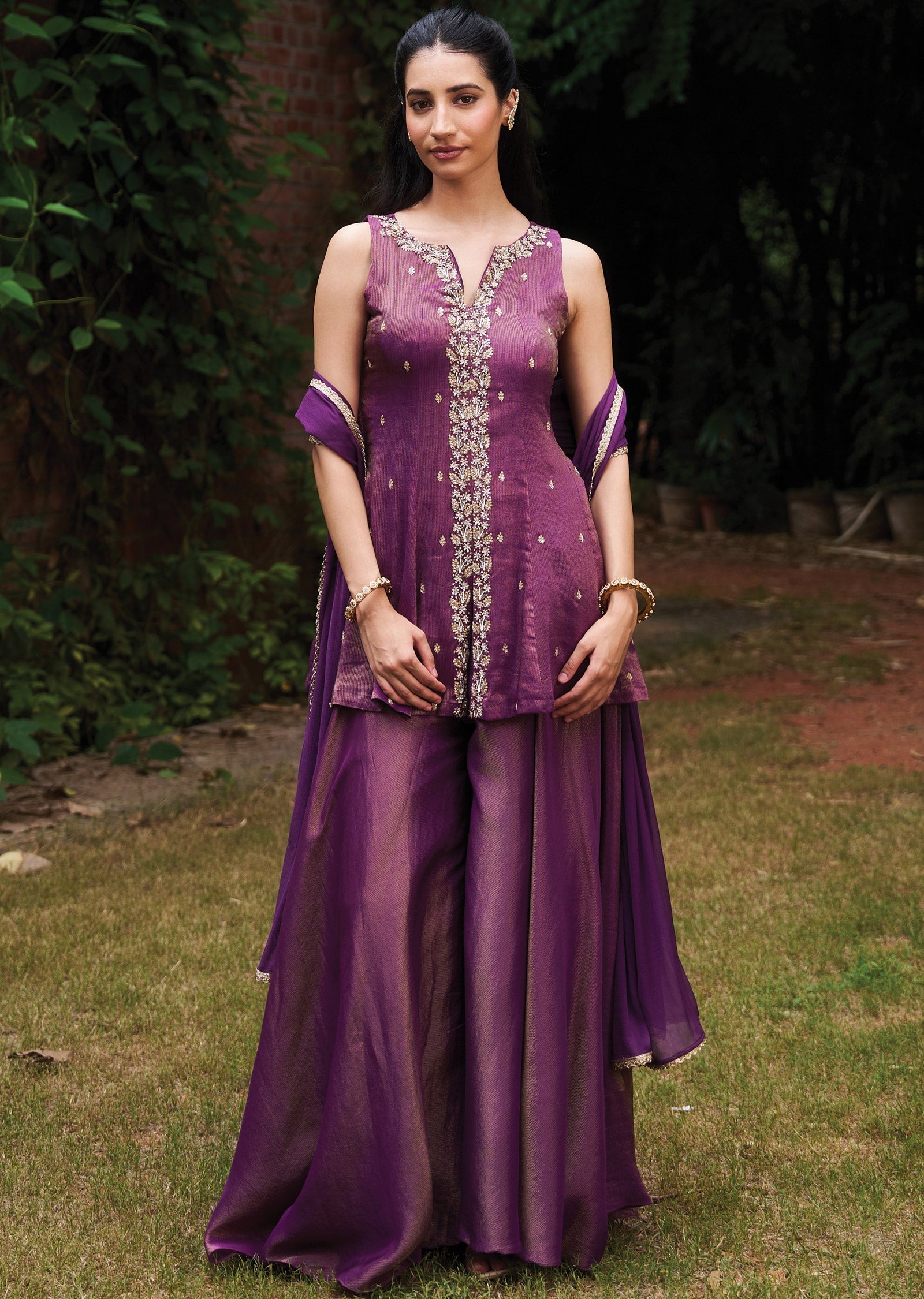 Purple Tissue Shararas Ghararas Set