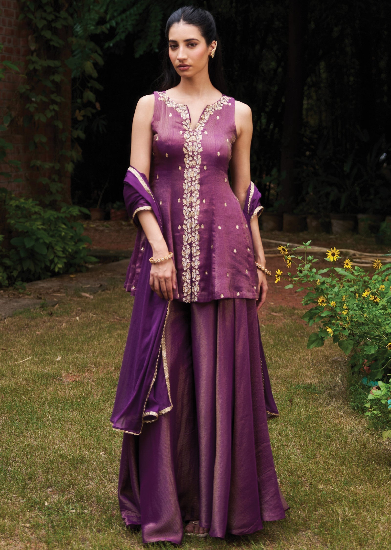 Purple Tissue Shararas Ghararas Set