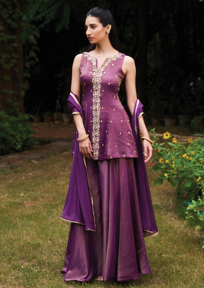 Purple Tissue Shararas Ghararas Set