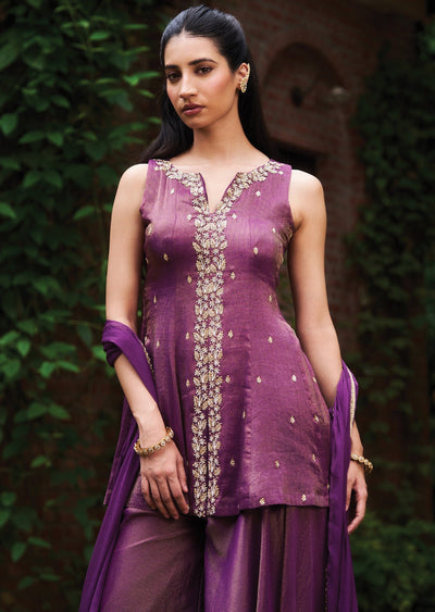Purple Tissue Shararas Ghararas Set