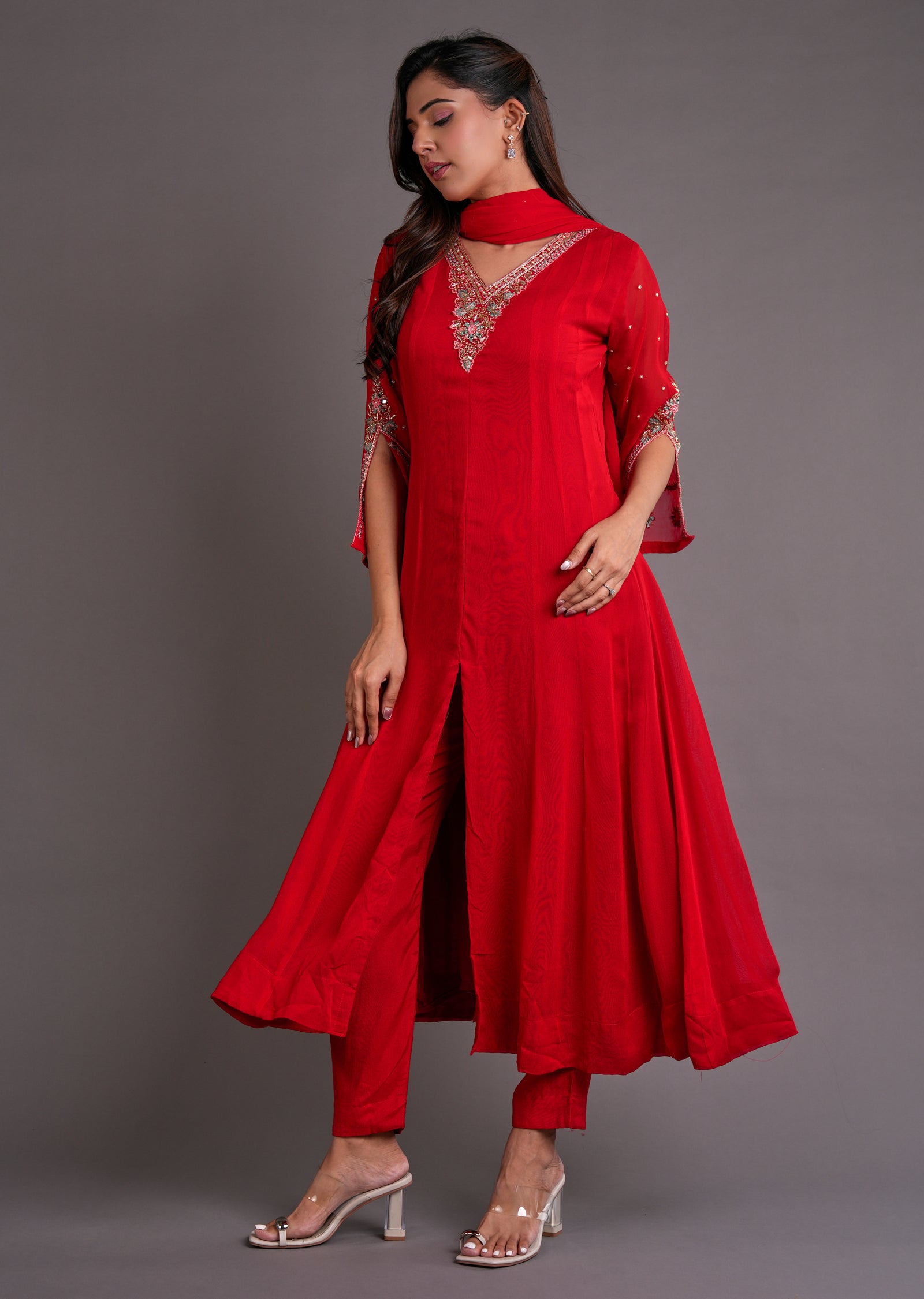 Red Georgette Anarkali Suit