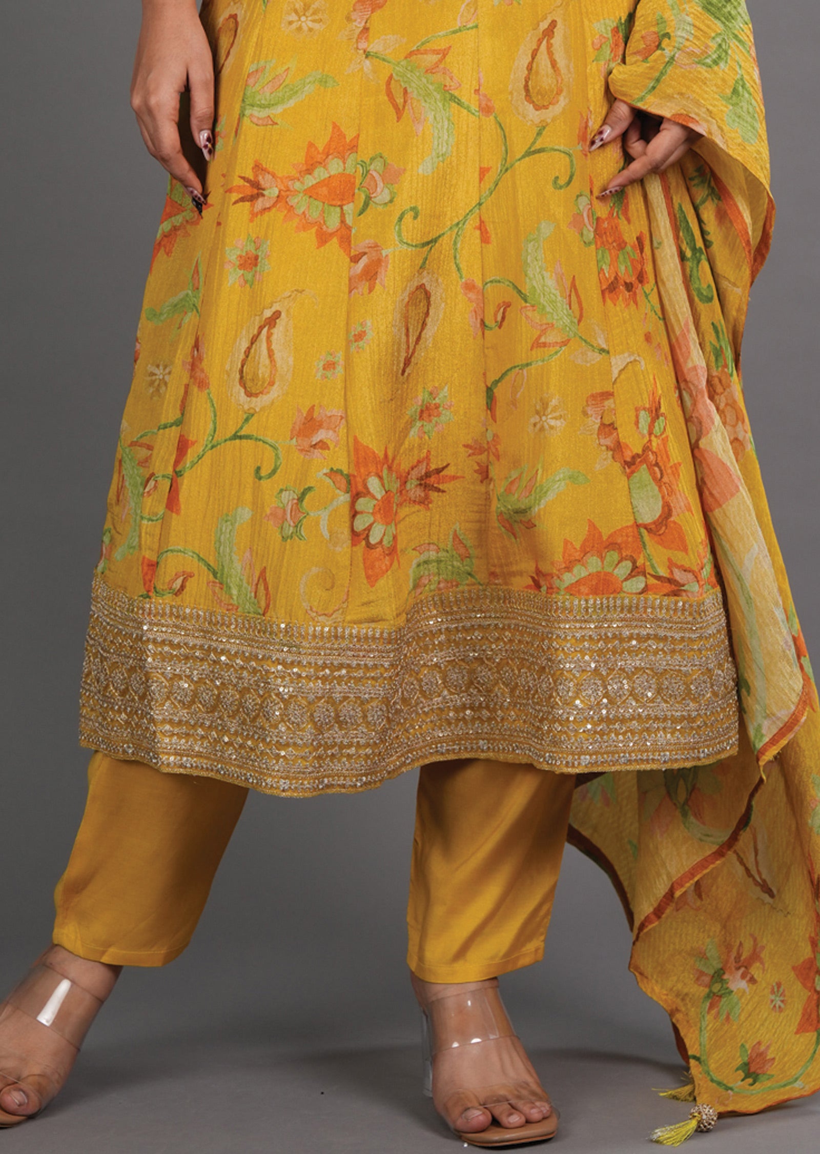 Yellow Tissue Anarkali Suit