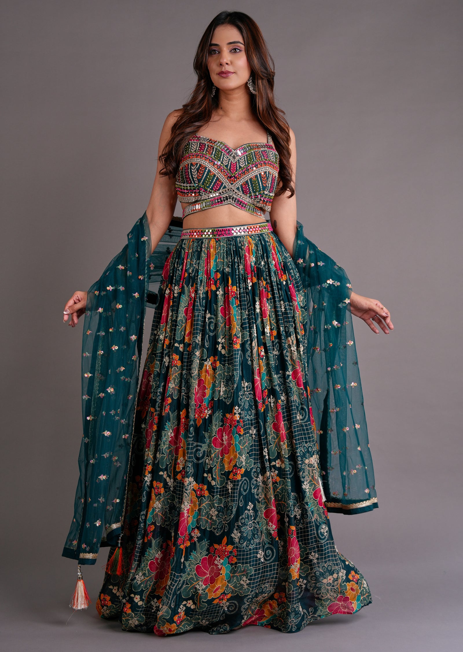 Bottle Green Georgette Lehenga