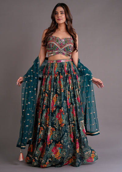 Bottle Green Georgette Lehenga