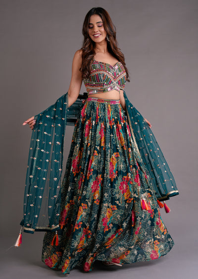 Bottle Green Georgette Lehenga