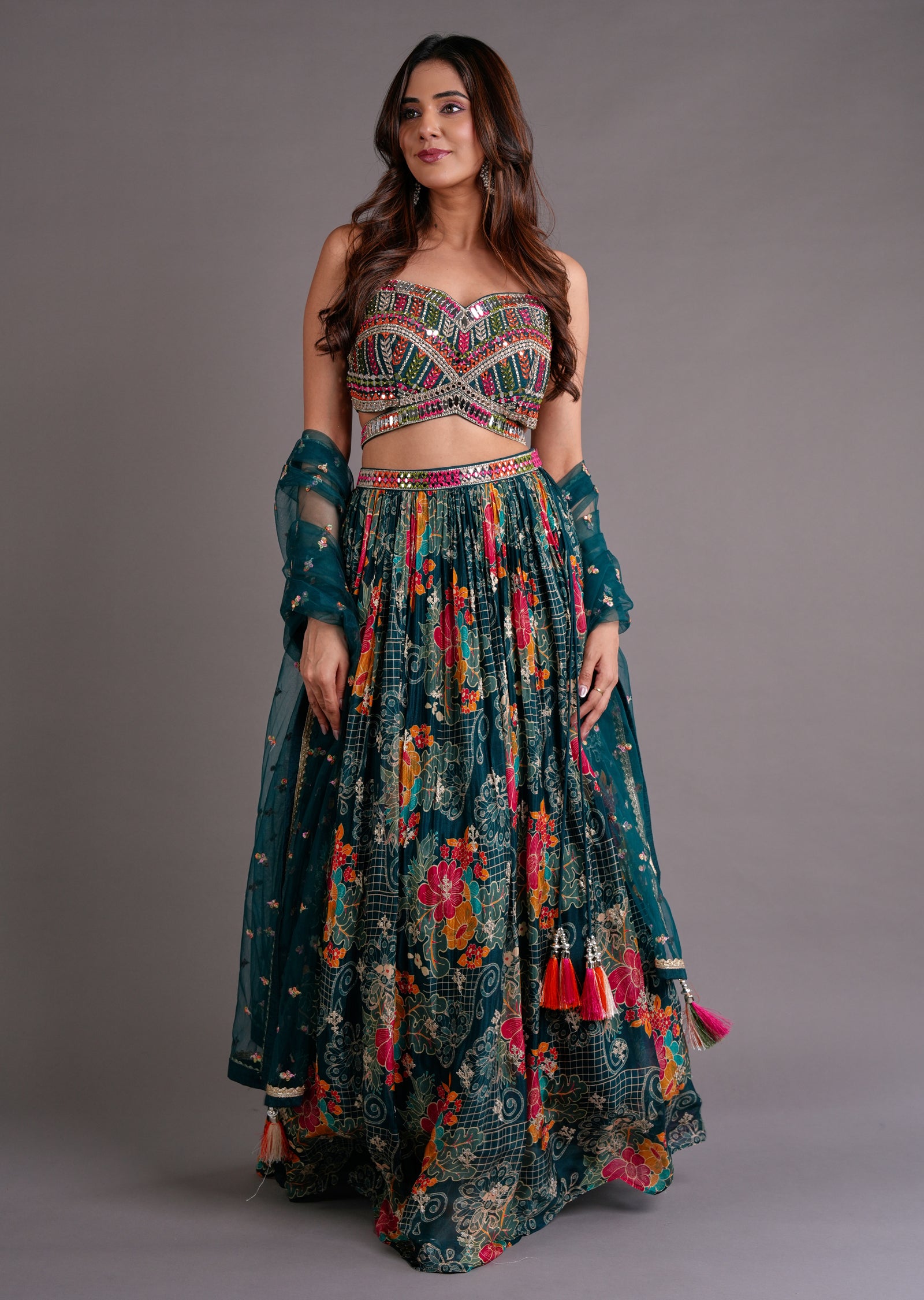 Bottle Green Georgette Lehenga