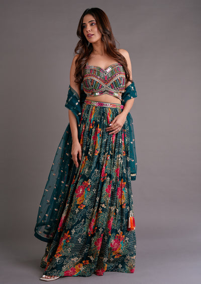 Bottle Green Georgette Lehenga