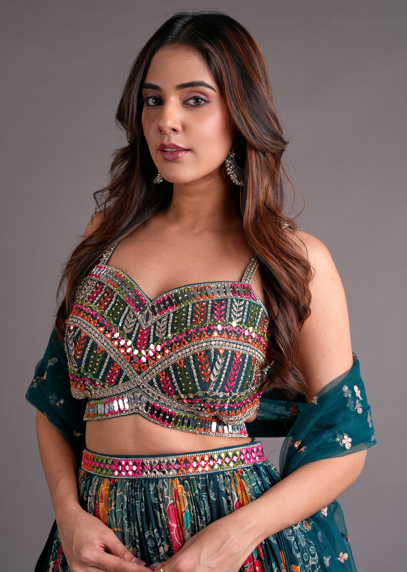 Bottle Green Georgette Lehenga