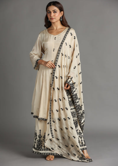 Beige Chinnon Anarkali Suit