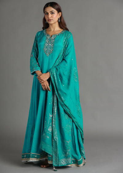 Rama Blue Chinnon Anarkali Suit
