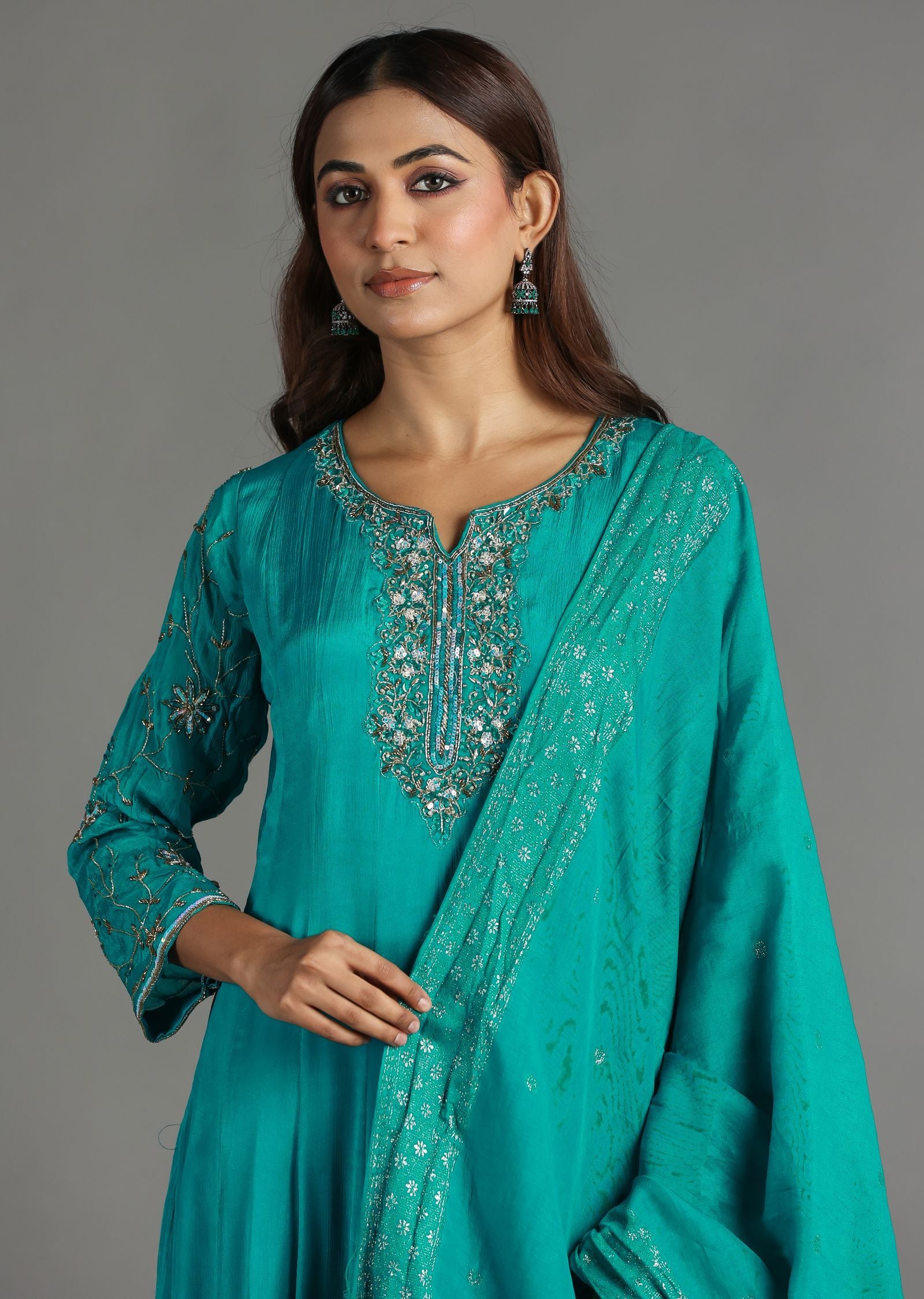 Rama Blue Chinnon Anarkali Suit