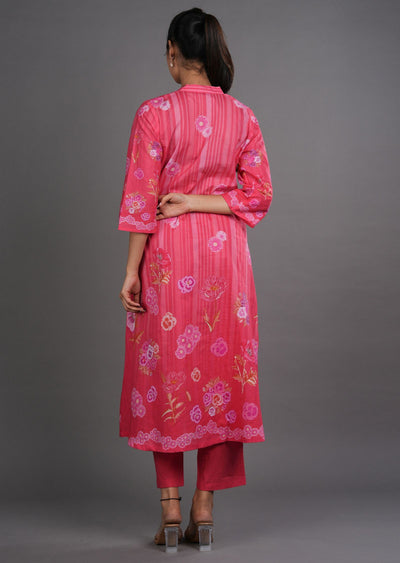 Dark Pink Cotton Straight Cut Kurti Set