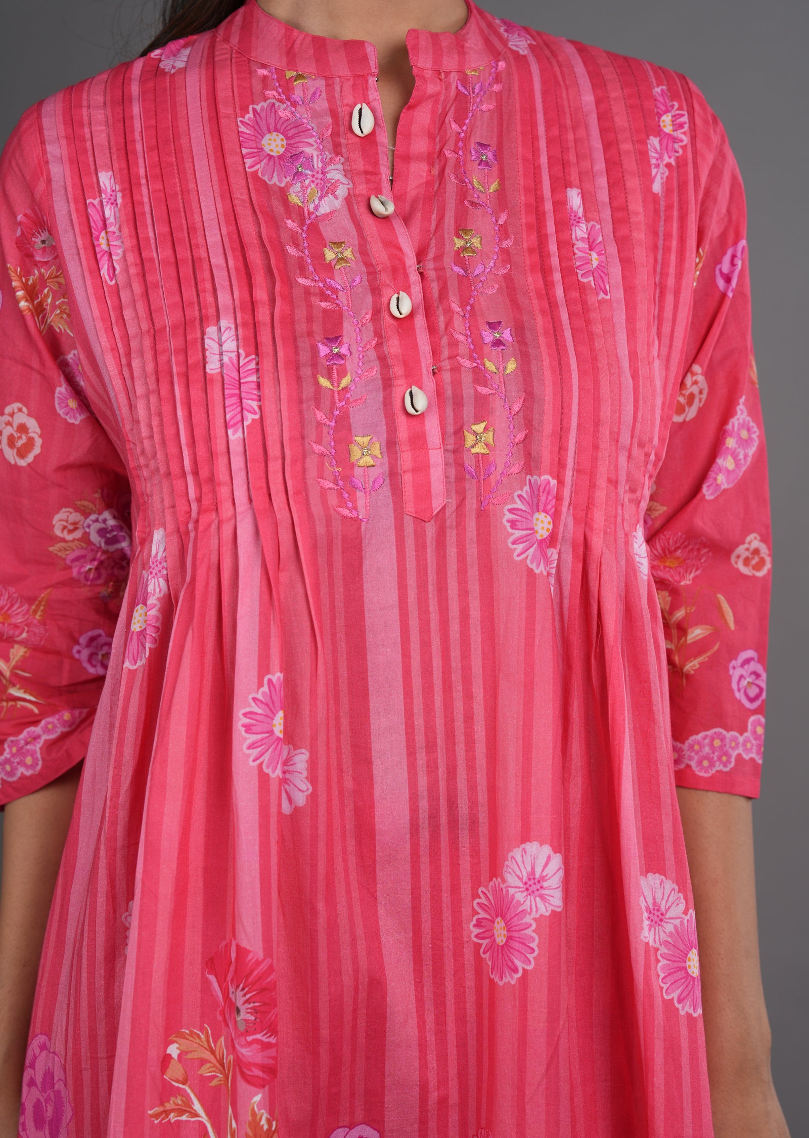 Dark Pink Cotton Straight Cut Kurti Set