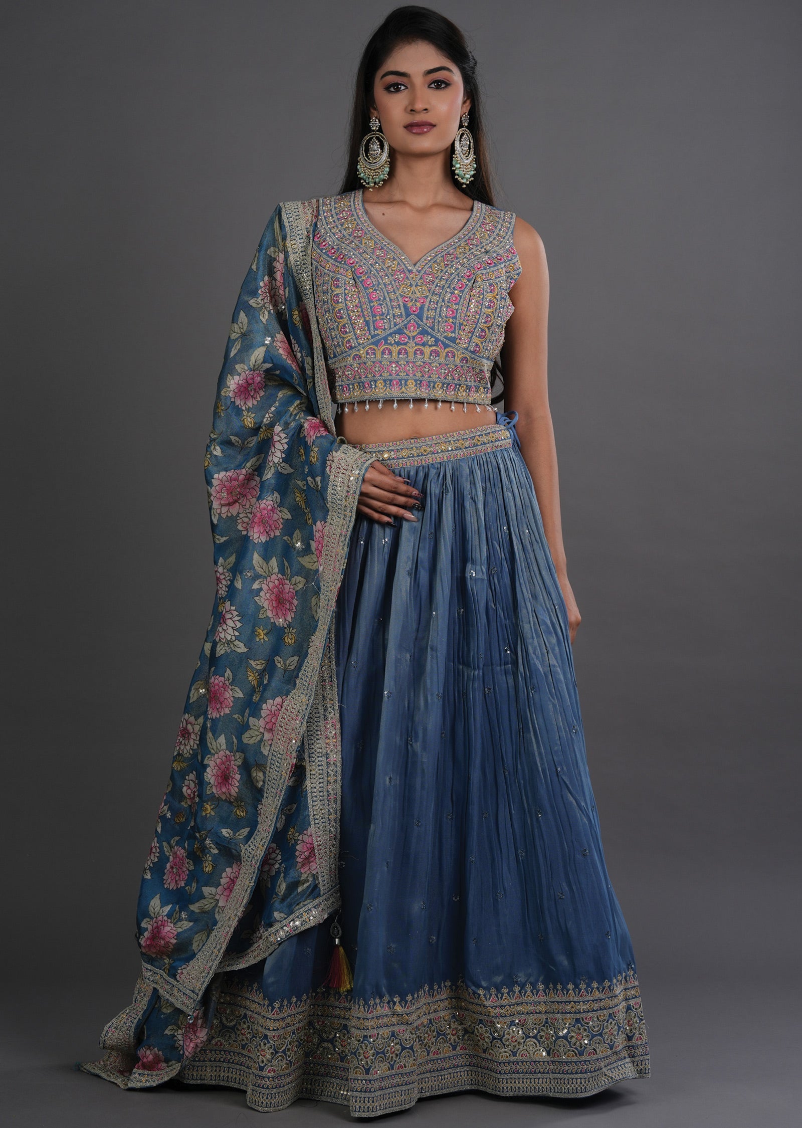 Grey Tissue Silk Lehenga