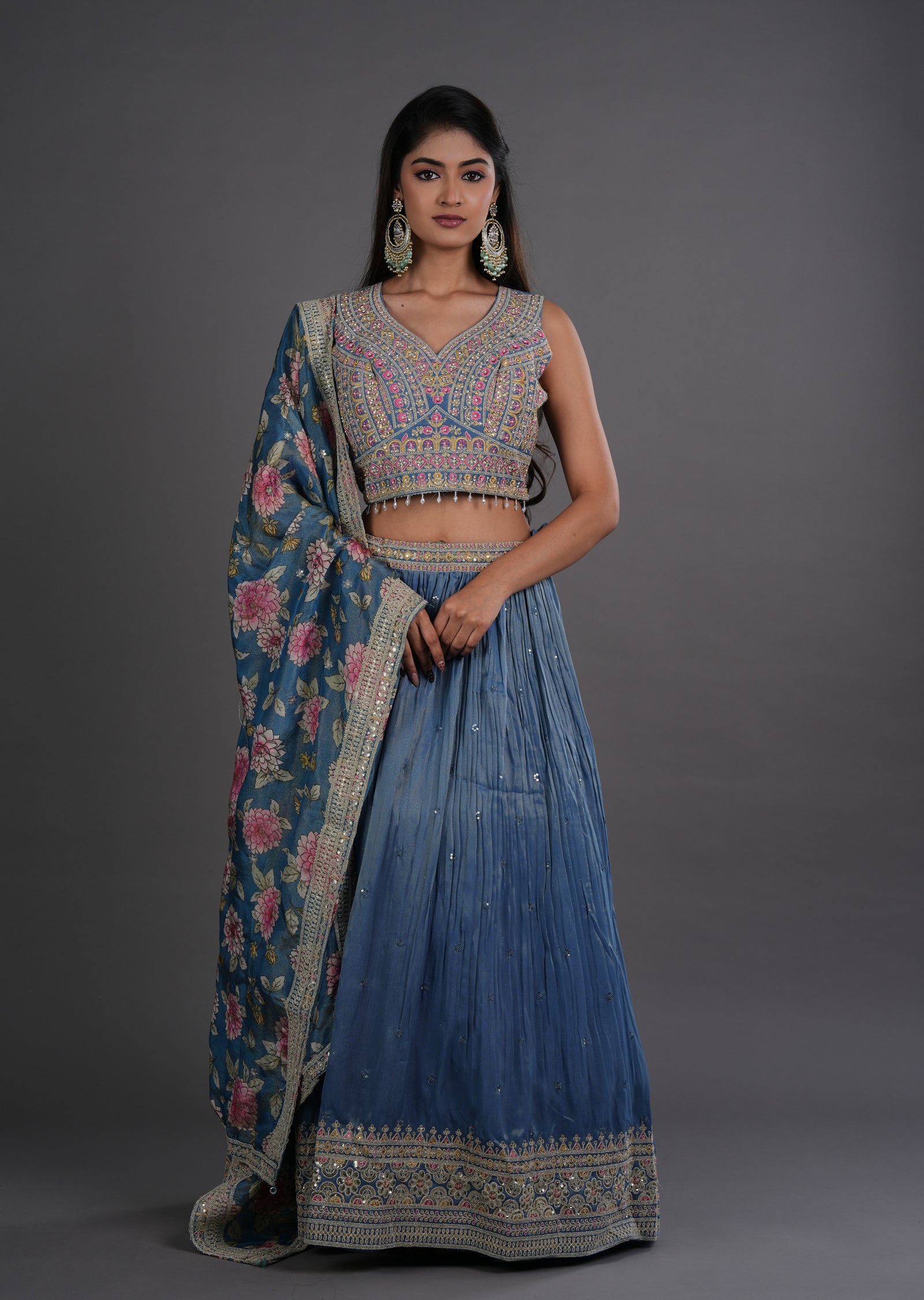 Grey Tissue Silk Lehenga