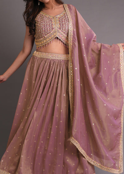 Onion Pink Tissue Silk Lehenga