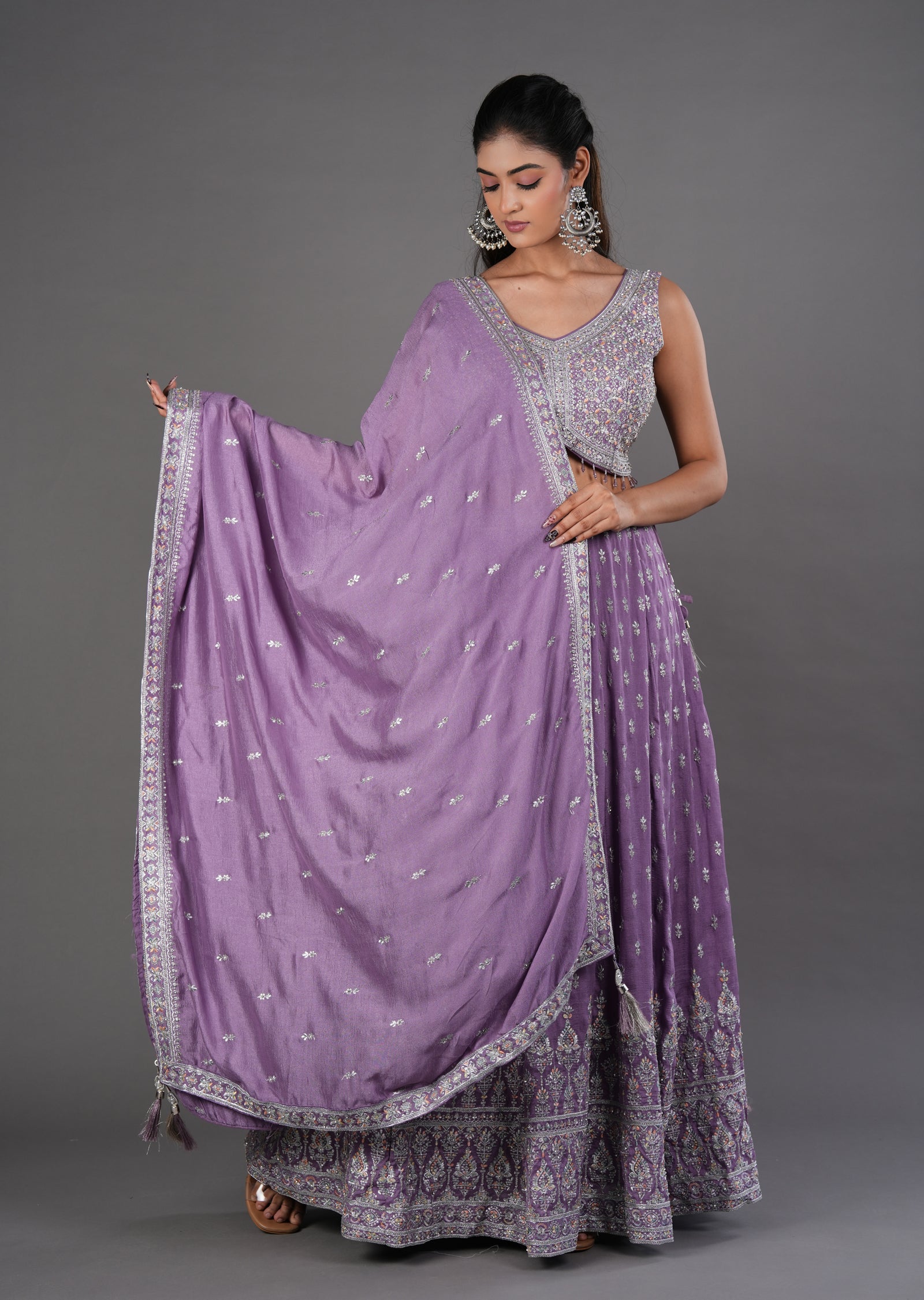 Lilac Silk Lehenga