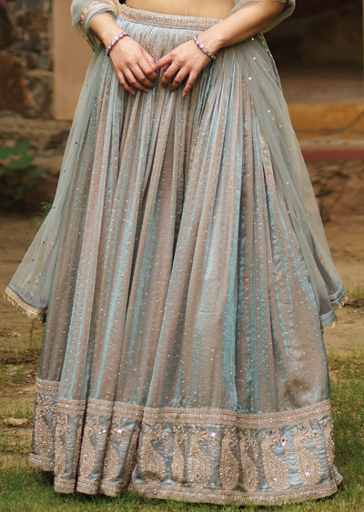 Dusty Blue Tissue Lehenga Set