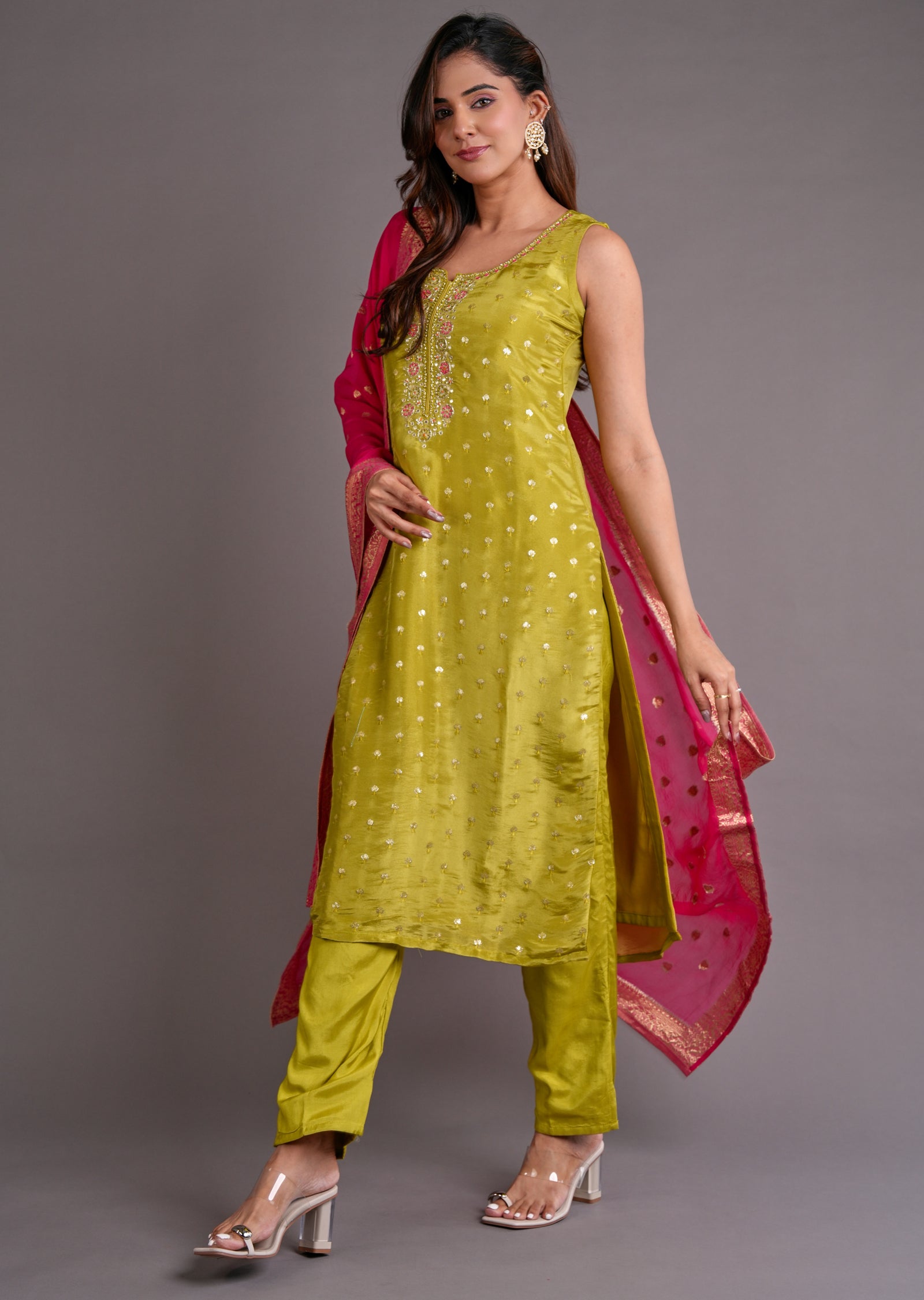 Mehendi Green Silk Straight Cut Suit
