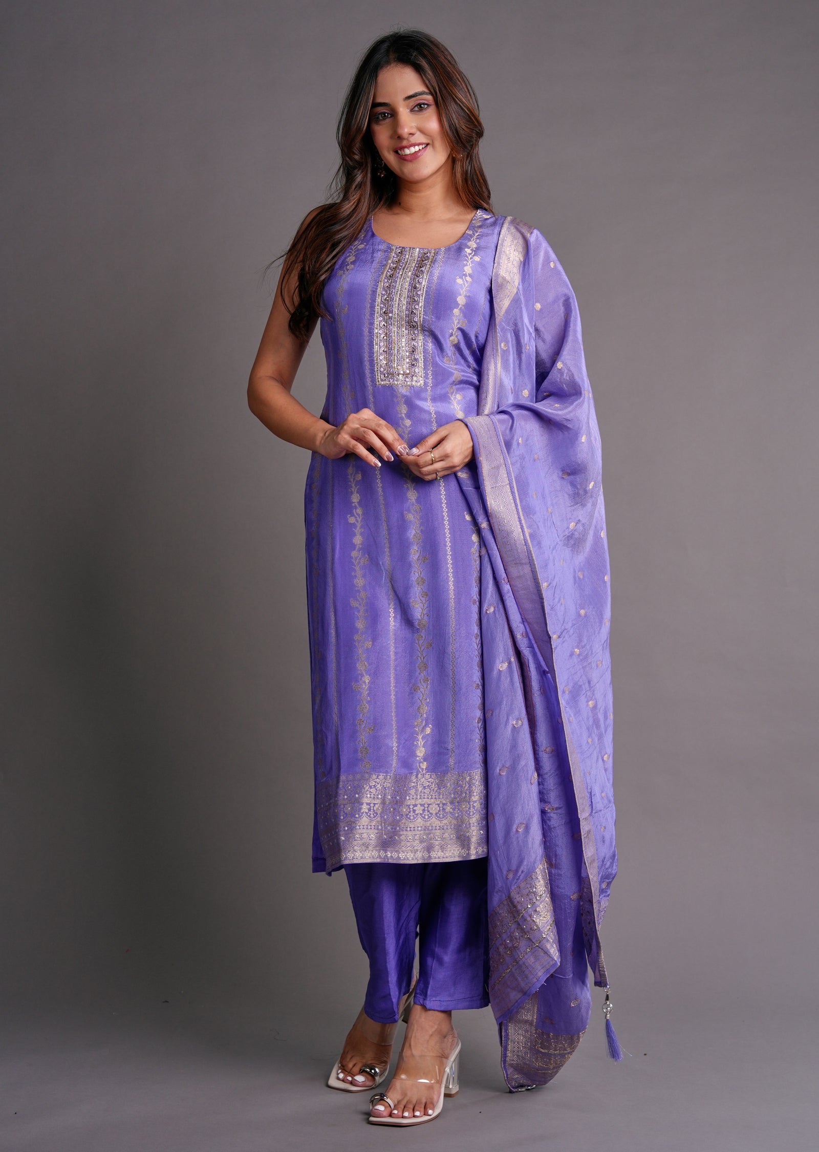 Lavender Tissue Silk Straight Cut Suit