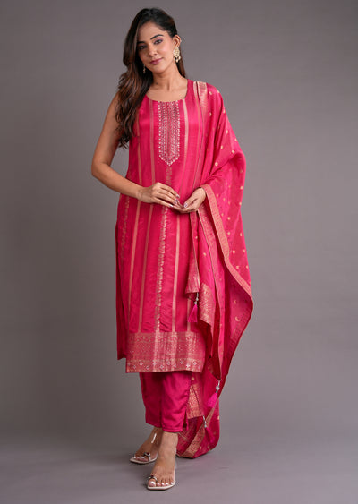 Pink Tissue Silk Straight Cut Suit