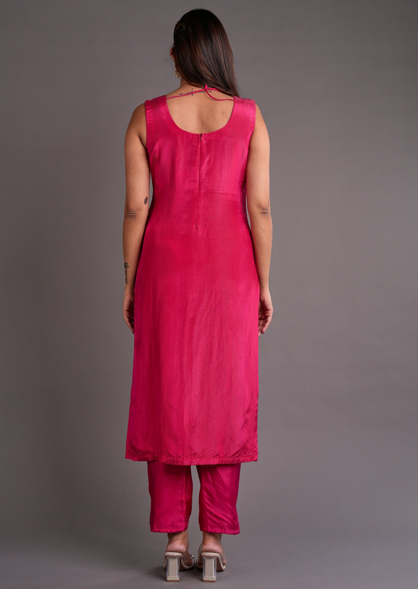 Pink Tissue Silk Straight Cut Suit