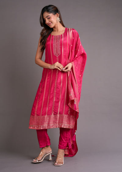 Pink Tissue Silk Straight Cut Suit