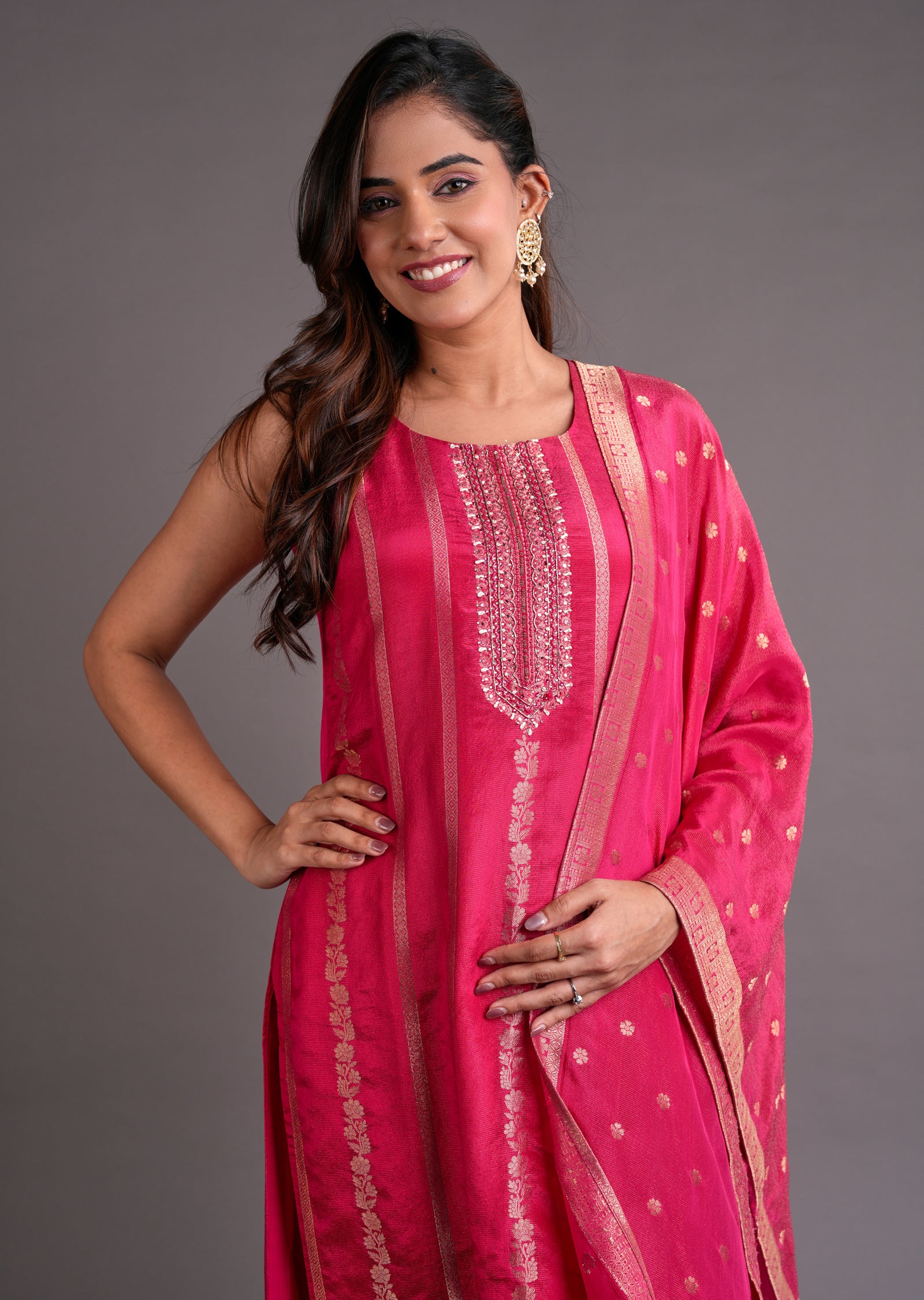 Pink Tissue Silk Straight Cut Suit