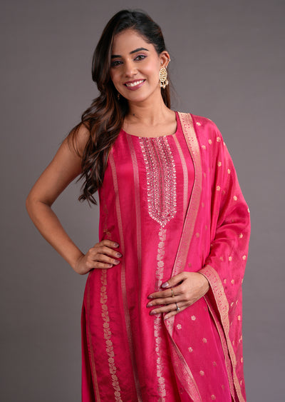 Pink Tissue Silk Straight Cut Suit