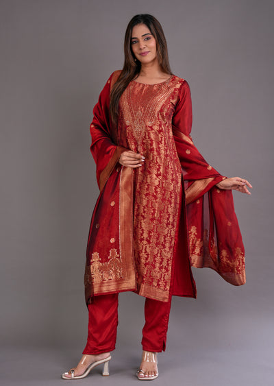 Maroon Silk Straight Cut Suit