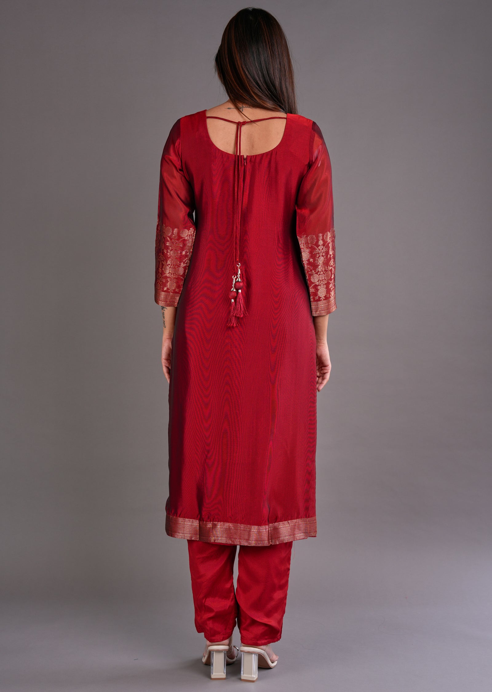 Maroon Silk Straight Cut Suit