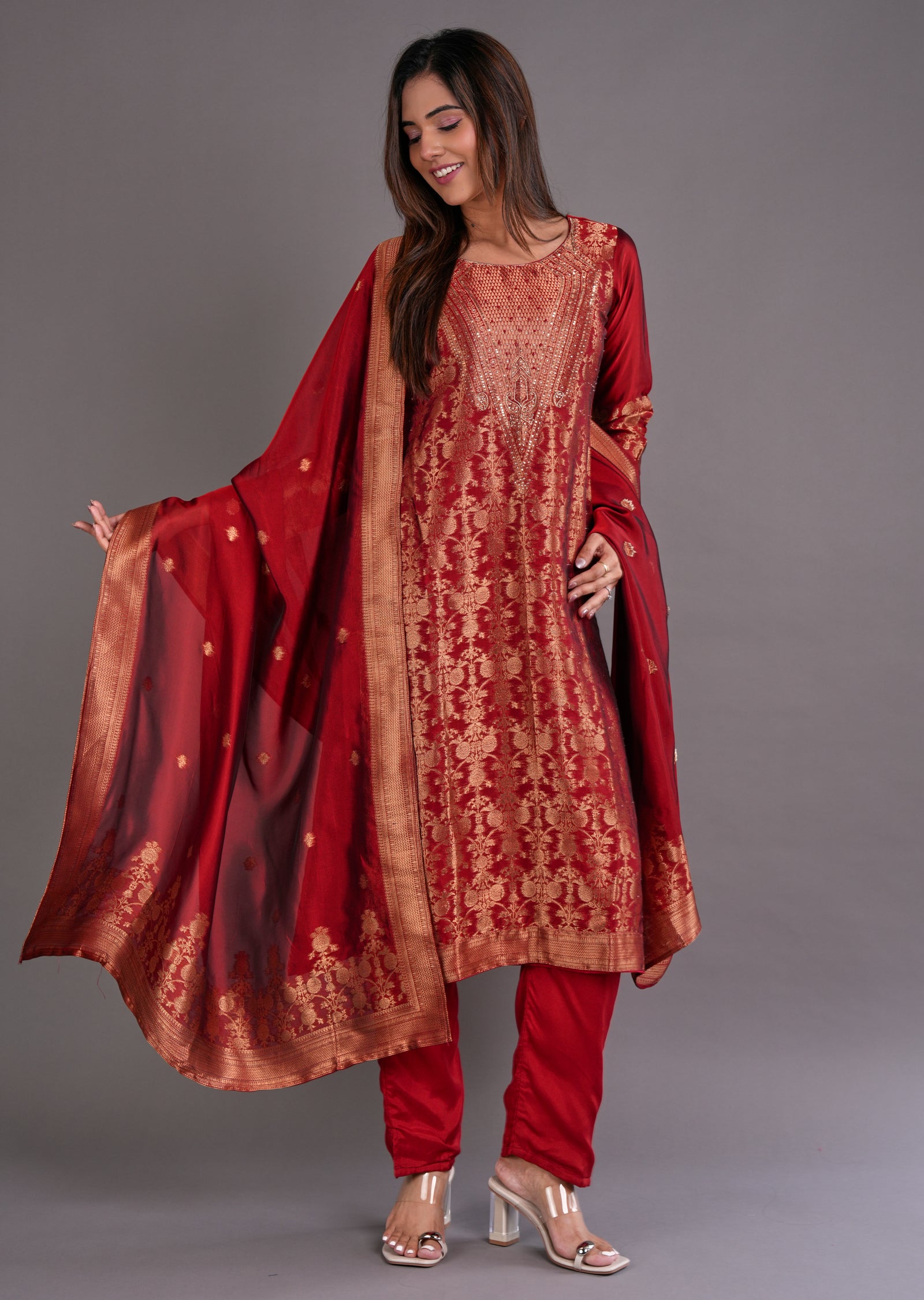 Maroon Silk Straight Cut Suit