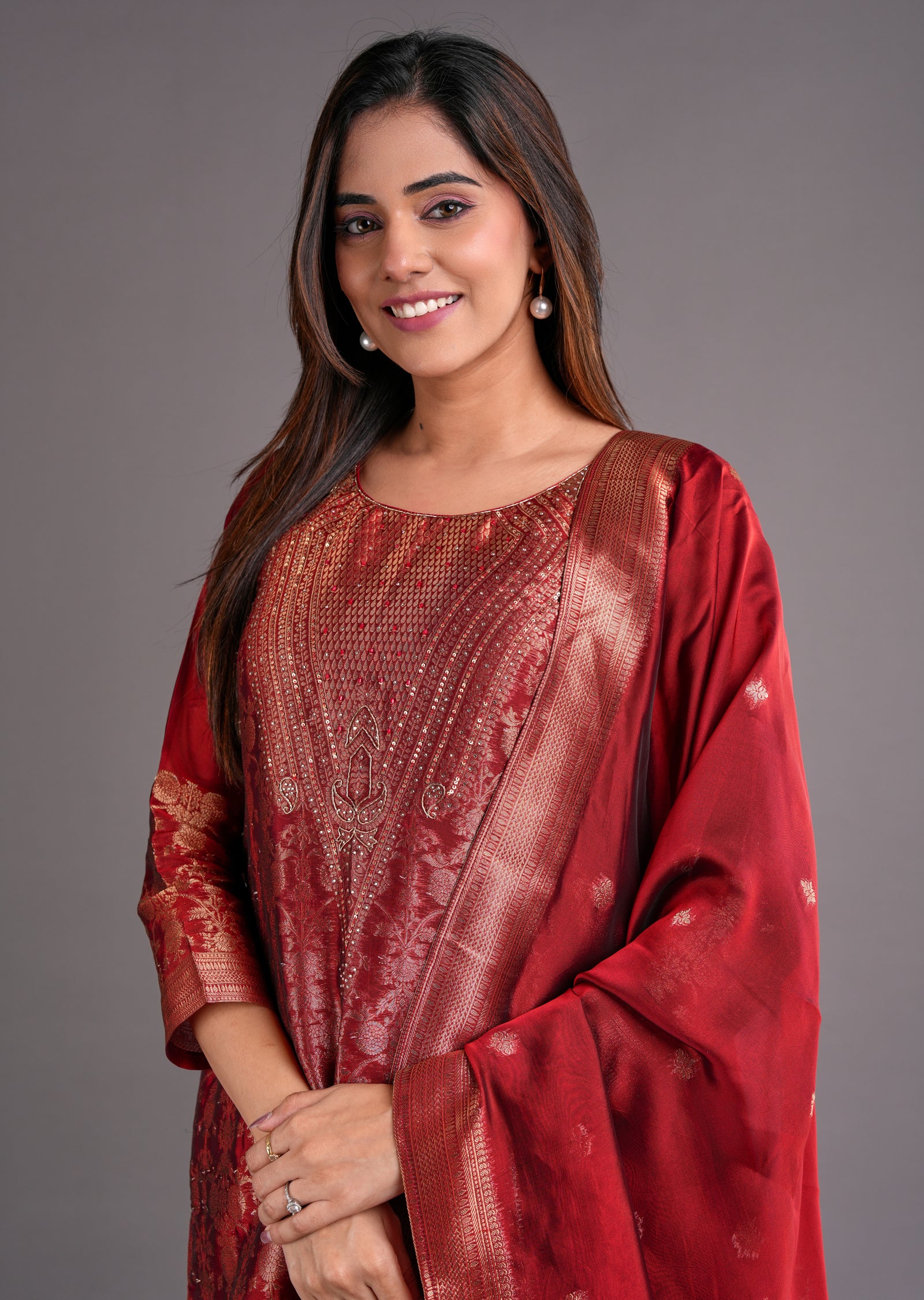 Maroon Silk Straight Cut Suit