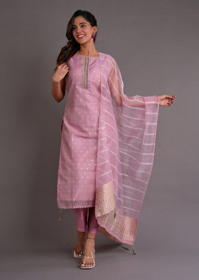 Light Pink Organza Straight Cut Suit
