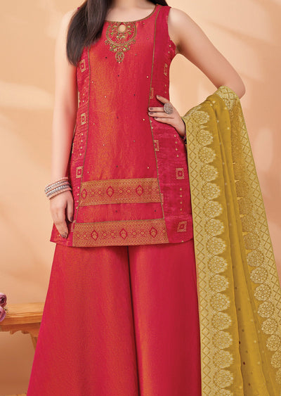 Pink Tissue Silk Straight Cut Suit